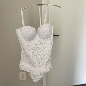 Tory Burch White Broderie Anglaise Flounce one-piece